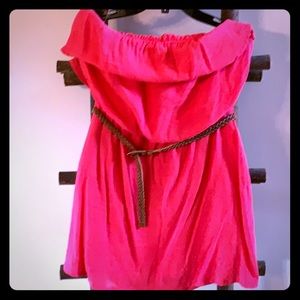 Strapless, float top with brown, braided belt